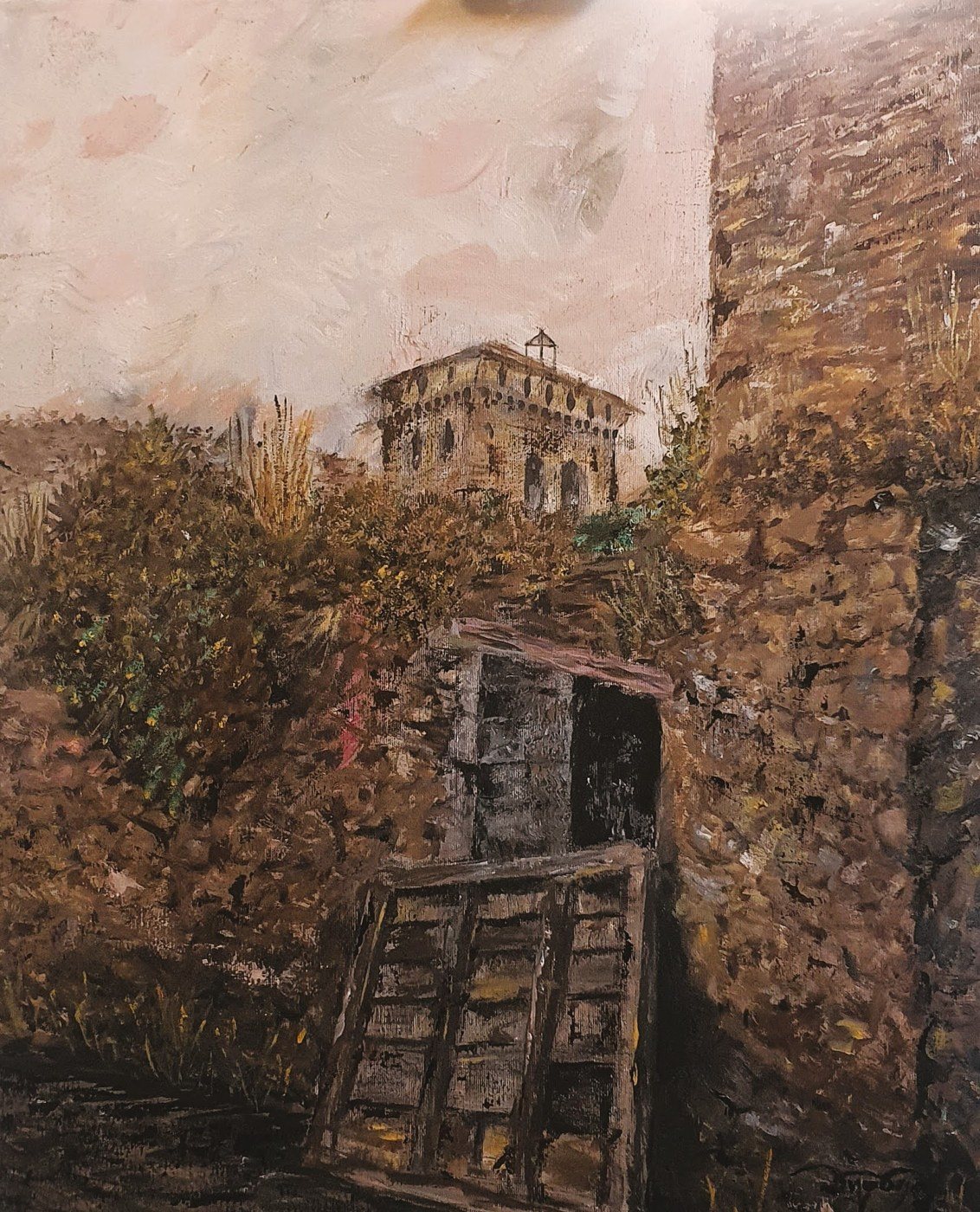Iglesia de San Esteban desde la calle arrastraculos, óleo de Diego Casero