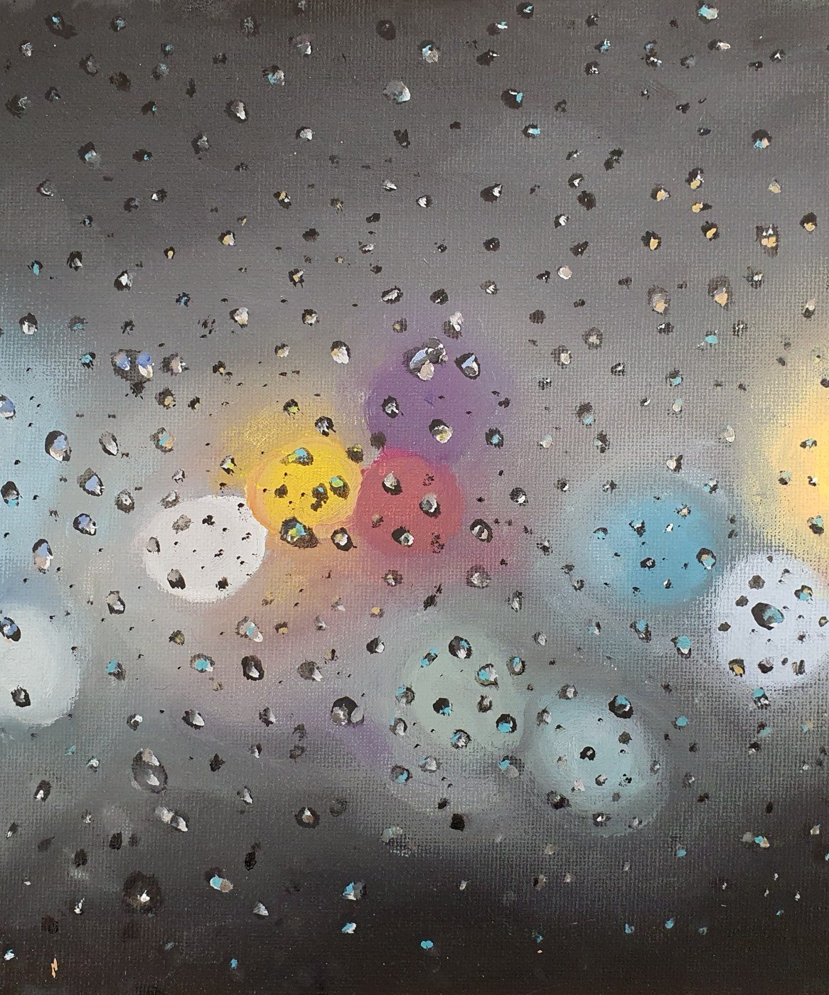 Luces con lluvia detrás del cristal Nº1, óleo de Diego Casero