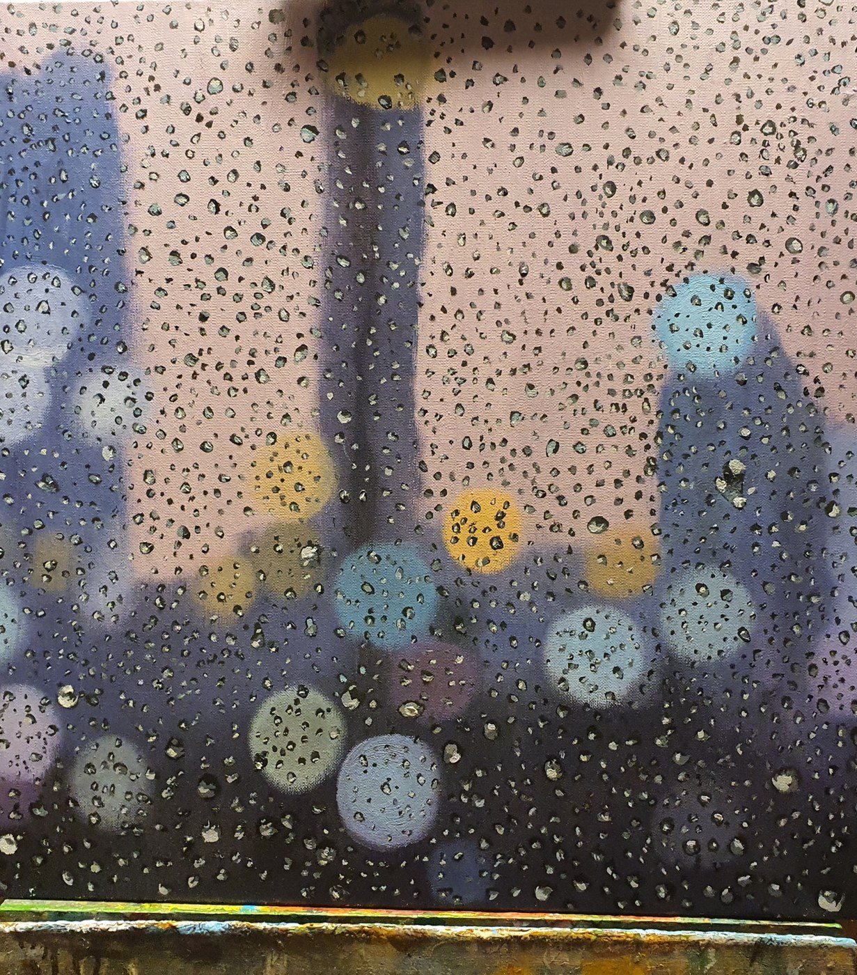 Luces con lluvia detrás del cristal Nº2, óleo de Diego Casero
