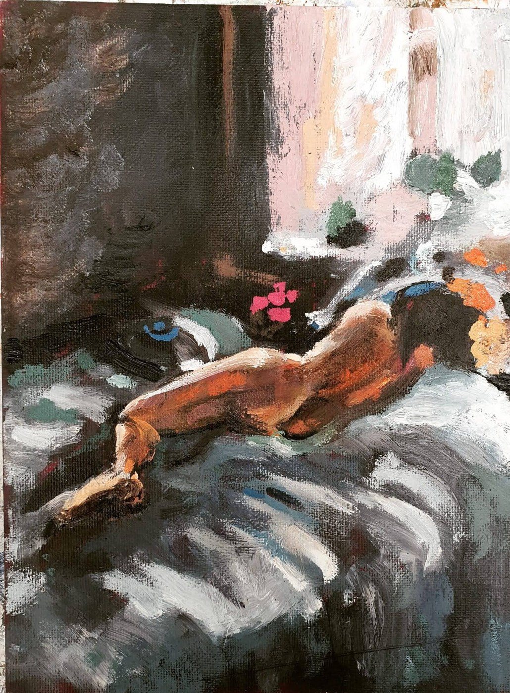 Mujer tumbada, óleo de Diego Casero